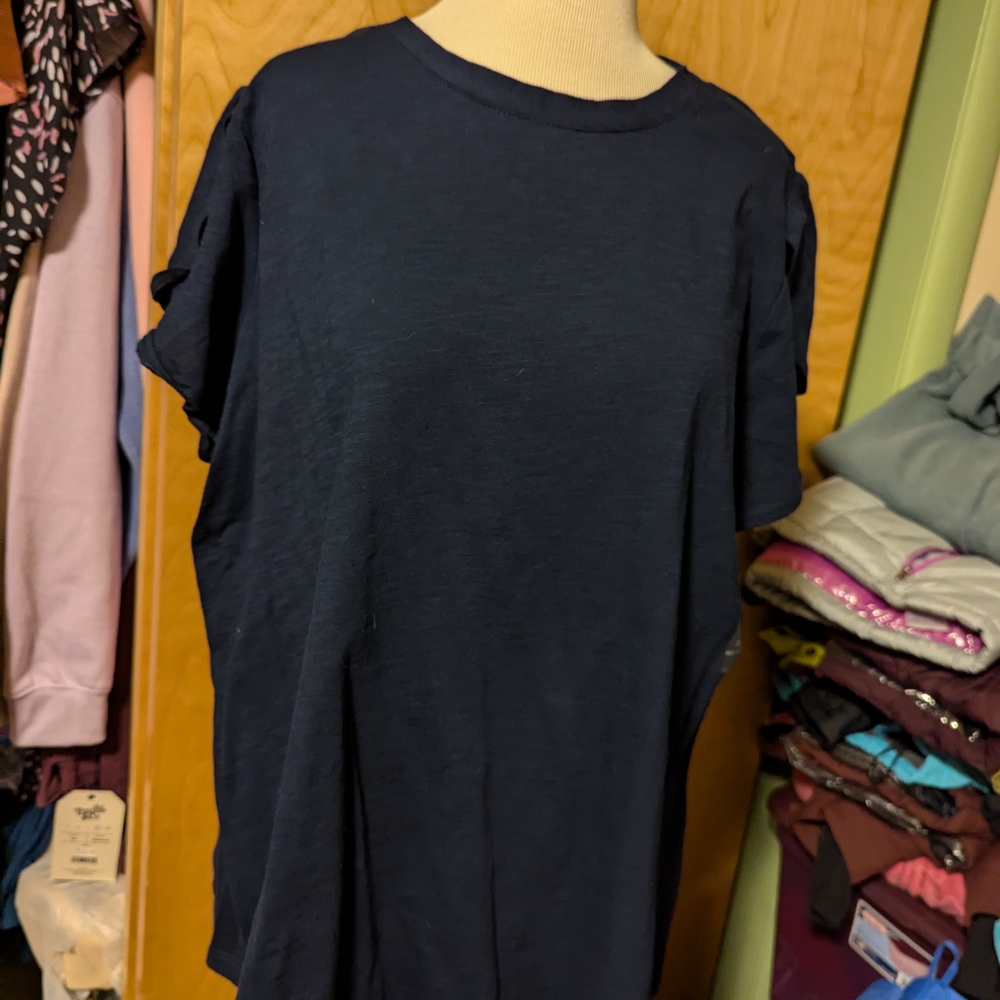 Navy Blue Short Sleeve Blouse